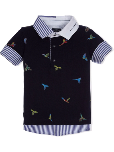Lapin House Kids' Embroidered Bird Pinstripe-trim Shirt In Blue