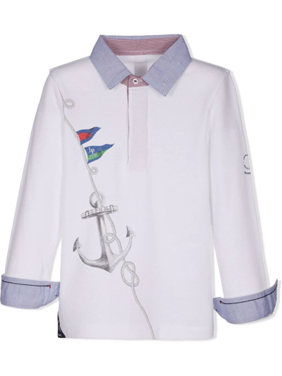 Lapin House Kids' Anchor-print Longsleeved Polo Shirt In White