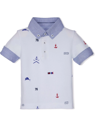Lapin House Kids' Short-sleeved Embroidered Pattern Shirt In Blue