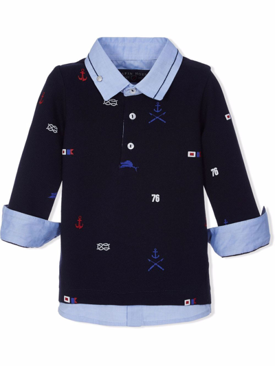 Lapin House Kids' Embroidered Contrast-trim Polo Shirt In Blue