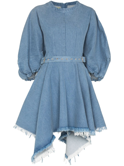 Marques' Almeida Asymmetric Hem Denim Mini Dress In Light Blue