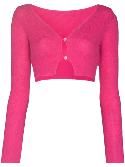 Jacquemus Alzou Cropped Mohair-blend Cardigan In Pink