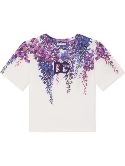 Dolce & Gabbana Kids' Little Girl's & Girl's Floral Vine Print Logo T-shirt In Purple/white