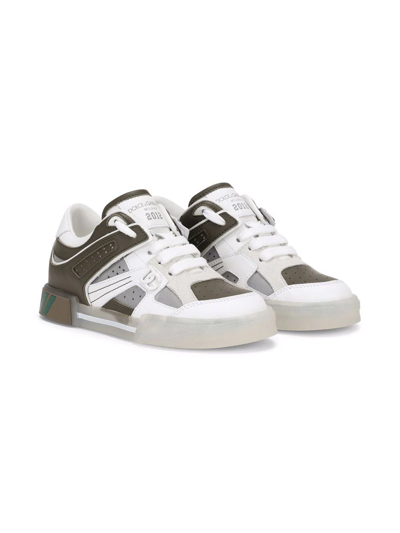 Dolce & Gabbana Kids' Colour-block Leather Sneakers In Green