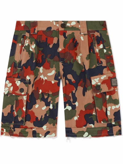 Dolce & Gabbana Kids' Camouflage-print Cargo Shorts In Green