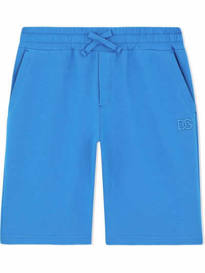 Dolce & Gabbana Kids' Embroidered Logo Track Shorts In Blue