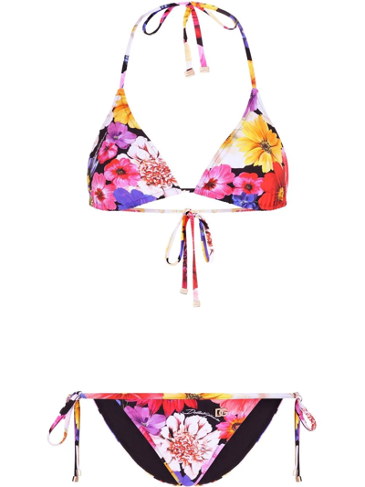 Dolce & Gabbana Floral-print Triangle Bikini In Multicolor