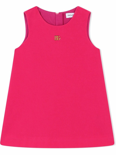 Dolce & Gabbana Babies' Logo-plaque Sleeveless A-line Dress In Pink