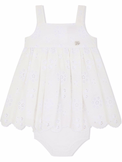Dolce & Gabbana Babies' Broderie Anglaise Floral-embroidered Dress In White