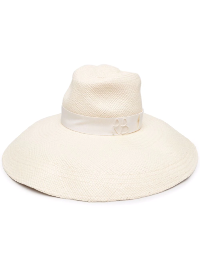 Ruslan Baginskiy Silk-trimmed Raffia Fedora Hat In Neutrals