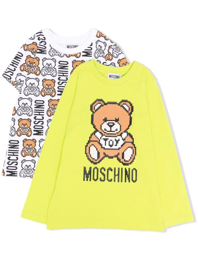 Moschino Kids' Two-piece Logo T-shirt (set Of 2) In Green