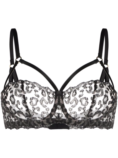 Fleur Of England Kittie Caged-strap Balcony Bra In Black