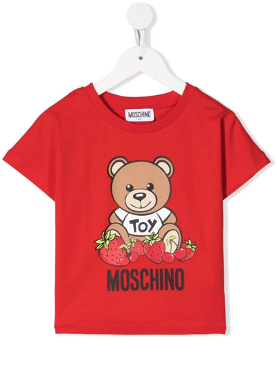 Moschino Kids' Teddy Bear-print Short-sleeved T-shirt In Red