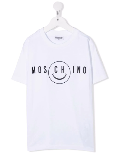 Moschino Kids' Logo印花短袖t恤 In White