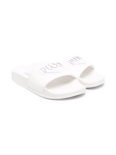 Emilio Pucci Junior Kids' Logo-print Open Toe Slides In White