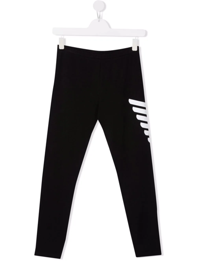 Emporio Armani Kids' Logo Print Cotton Jersey Leggings In Black