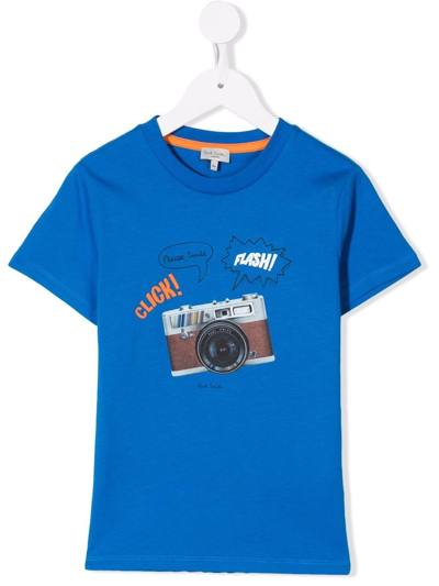 Paul Smith Junior Teen Camera-motif Cotton T-shirt In Blue