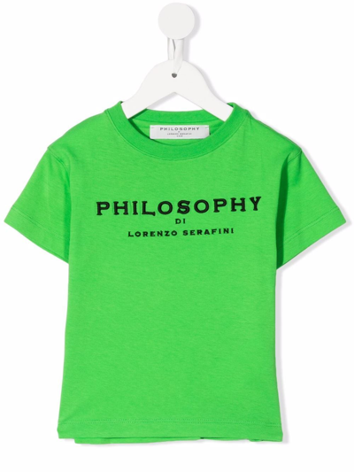 Philosophy Di Lorenzo Serafini Kids' Cotton Embroidered Logo T-shirt In Green