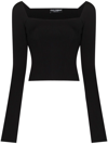 DOLCE & GABBANA D G SQ NK LS RIB KNIT TOP BLK