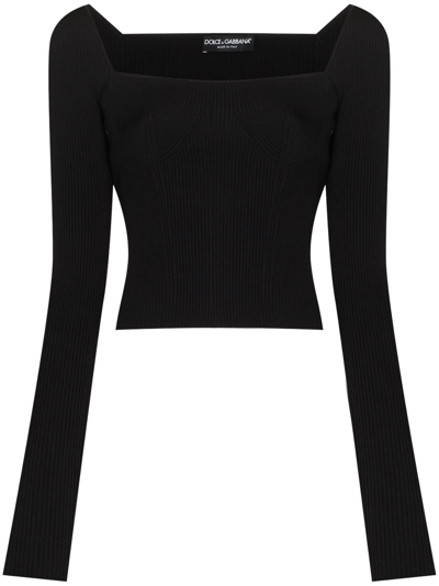 Dolce & Gabbana Ribbed-knit Square-neck Jumper In Black