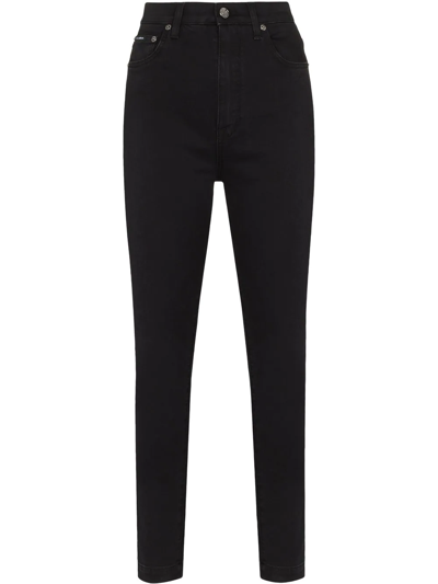 Dolce & Gabbana Logo-plaque High-rise Slim-leg Jeans In Black