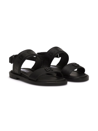 Dolce & Gabbana Kids' Dg Logo Touch-strap Sandals In Black