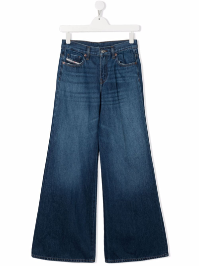 Diesel Teen High-waisted Wide-leg Jeans In Denim Blue