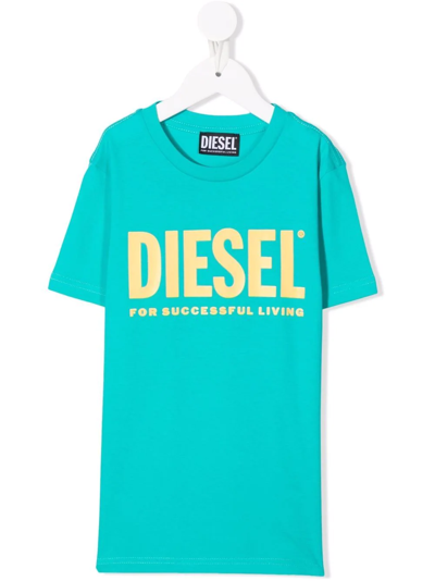 Diesel Kids' Logo Crew-neck T-shirt In Blue
