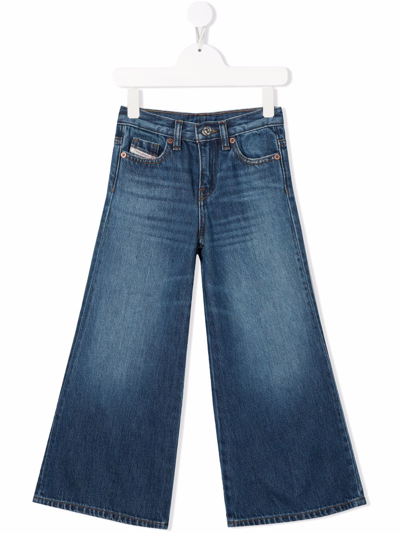 Diesel Teen High-waisted Wide-leg Jeans In Blue