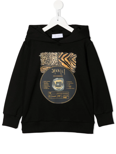 Roberto Cavalli Junior Kids' Animal-print Long-sleeved Hoodie In Black