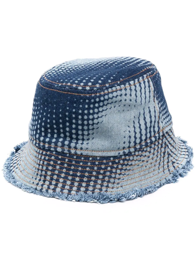 Rabanne Frayed Printed Denim Bucket Hat In Blue White Wave