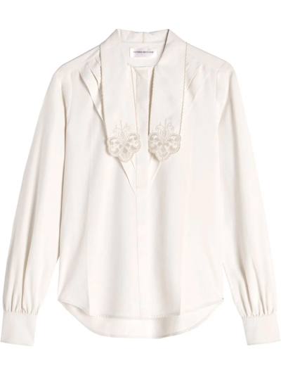 Victoria Beckham Embroidered Tie-neck Blouse In White