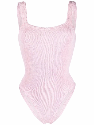 Hunza G Square-neck Crinkle-knit Swimsuit In Pink