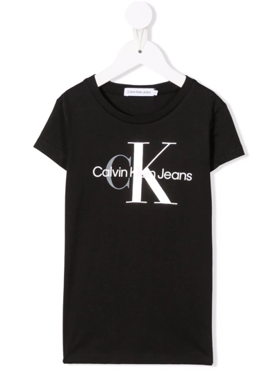 Calvin Klein Kids' Logo Print Jersey T-shirt In Black