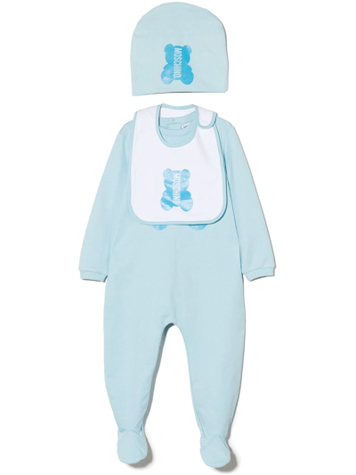 Moschino Logo-print Babygrow Set In Blue