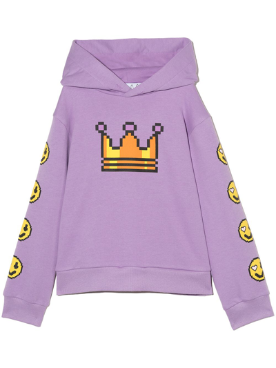 Natasha Zinko Kids' Pixel Crown-print Hoodie In Purple