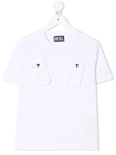 Diesel Kids' Chest Patch-pocket Neck T-shirt In White