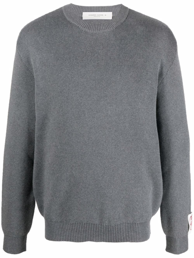 Golden Goose Grey Crewneck Sweater With Maxi Logo Lettering On The Rear In Gray
