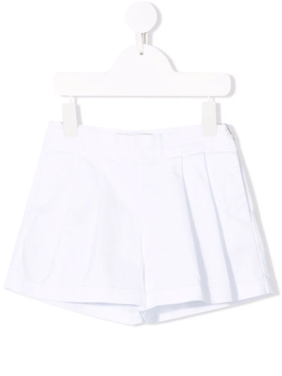 Simonetta Kids White Cotton Shorts With Side Pleats