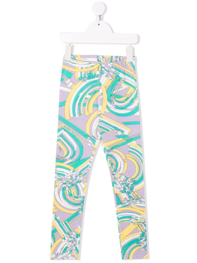 Emilio Pucci Junior Kids' Logo-print Cotton Leggings In Purple