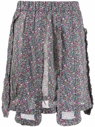 Ganni Multicolor Floral Crêpe Mini Skirt In 506 Moonlight Mauve