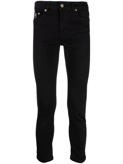 Versace Jeans Couture Embroidered Logo Slim-fit Jeans In Black
