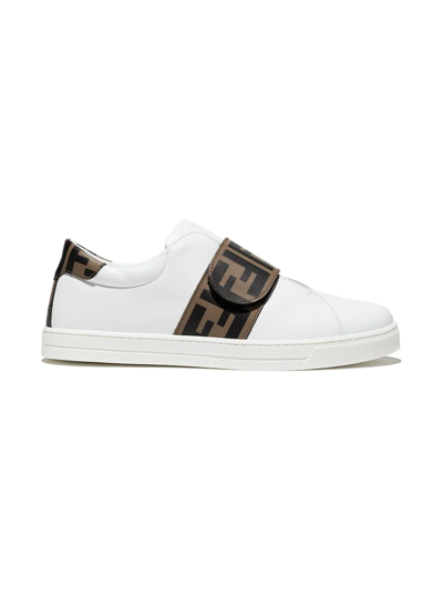 Fendi Teen Ff Motif Touch-strap Trainers In White