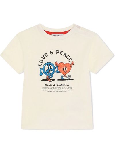 Dolce & Gabbana Babies' Love And Peace Cotton T-shirt In White