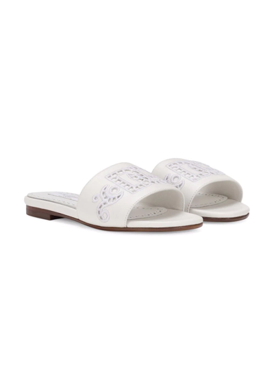 Dolce & Gabbana Kids' Embroidered Logo Leather Sandals In White