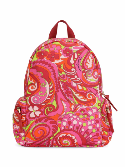 Dolce & Gabbana Kids' Paisley-print Cotton Backpack In Pink
