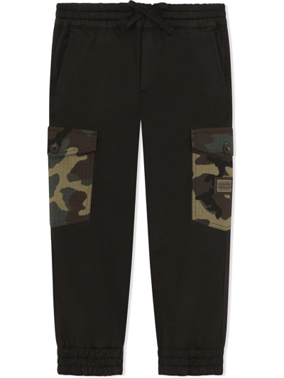 Dolce & Gabbana Kids' Cargo-print Pocket Track Trousers In Black