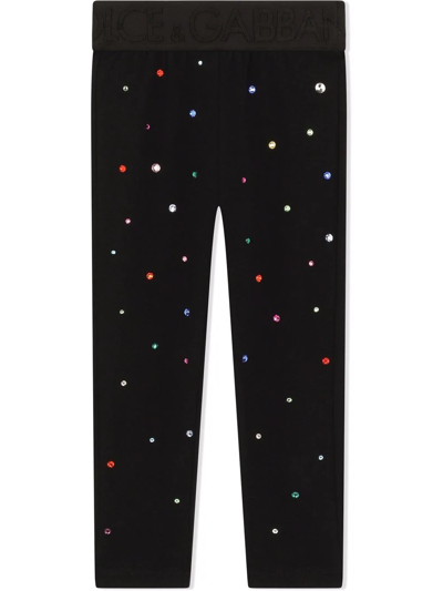 Dolce & Gabbana Kids' Embellished Logo-waistband Leggings In Black