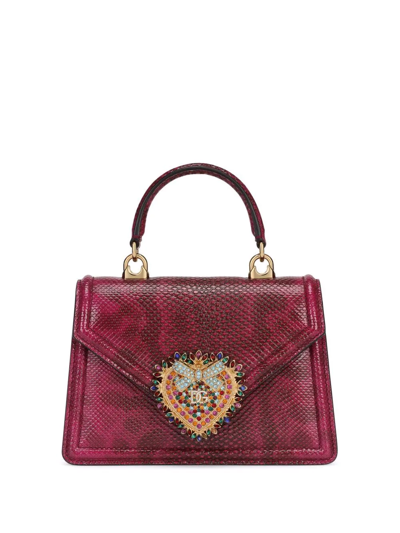 Dolce & Gabbana Small Snakeskin Devotion Shoulder Bag In Fuchsia