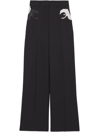 Burberry Thalia Swan Graphic Wide-leg Trousers In Black